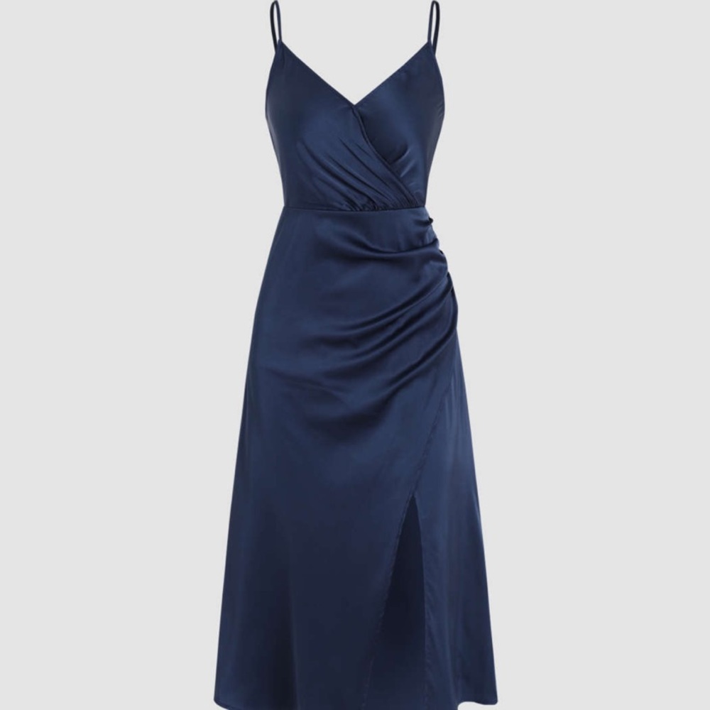 Silk wrap slit mini dress